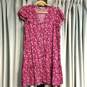 EUC, Fuchsia cotton, button down, a-line dress in size large.